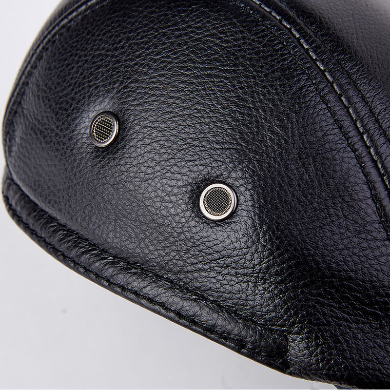 Leather Beret with Ear Flaps in black