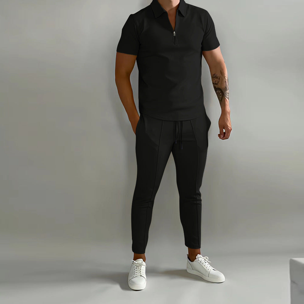 Dropshipman Undefyning Lynes men's slim-fit casual summer sport outfit set with short-sleeve top and matching shorts, stylish and comfortable.