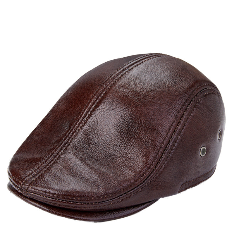 Leather Beret with Ear Flaps - front view