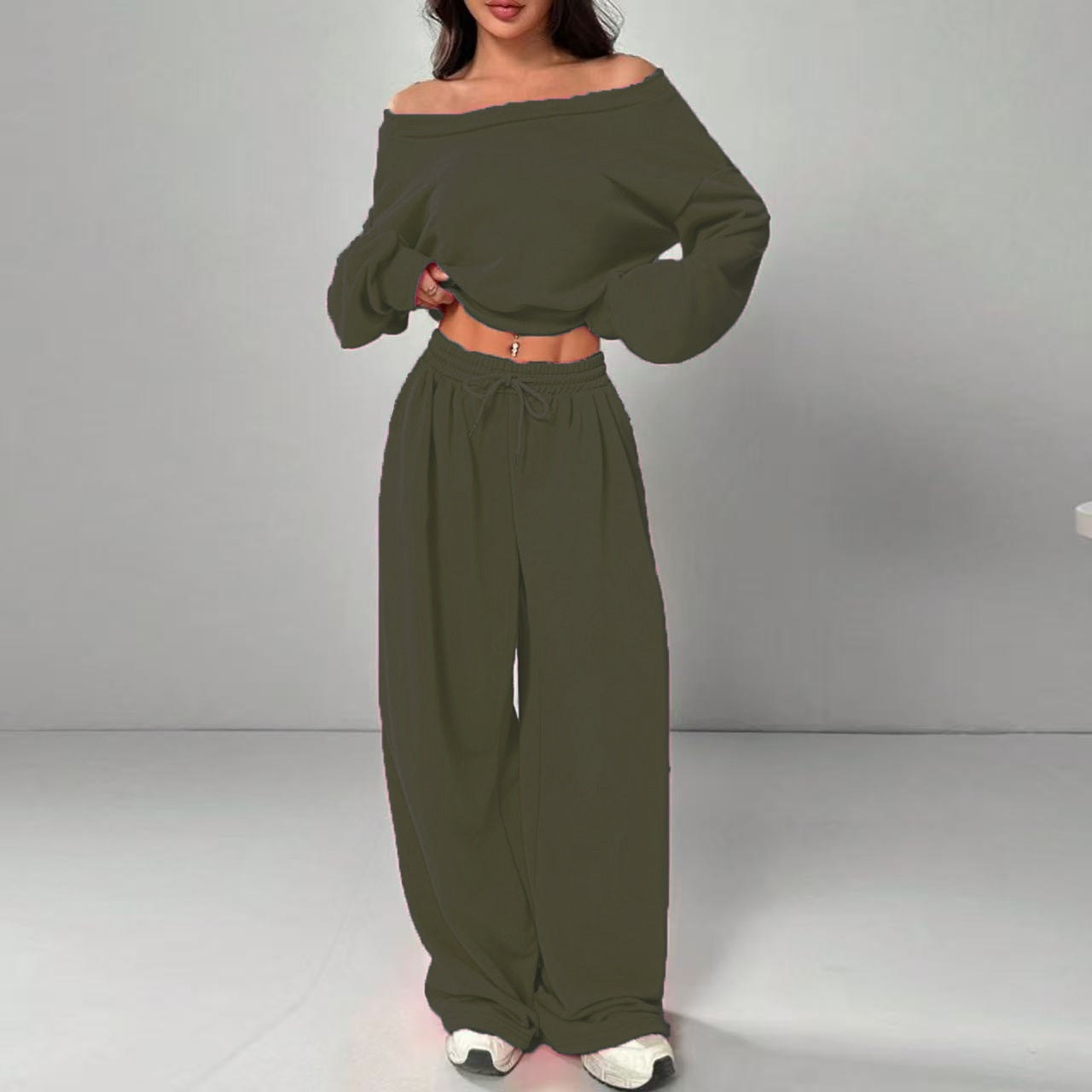 One-Shoulder Knit Two-Piece Set - worn on model