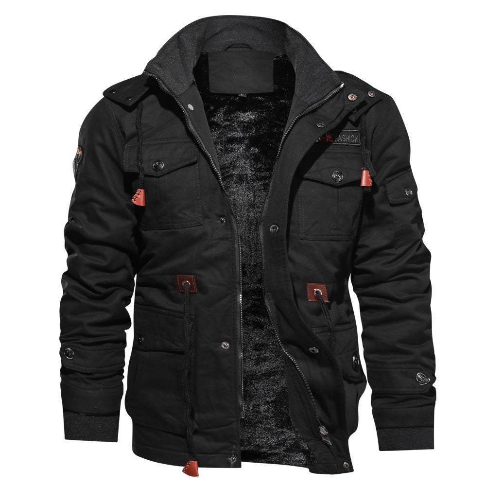 Zip-Up Winter Coat with Detachable Hood — ribbed hem detail