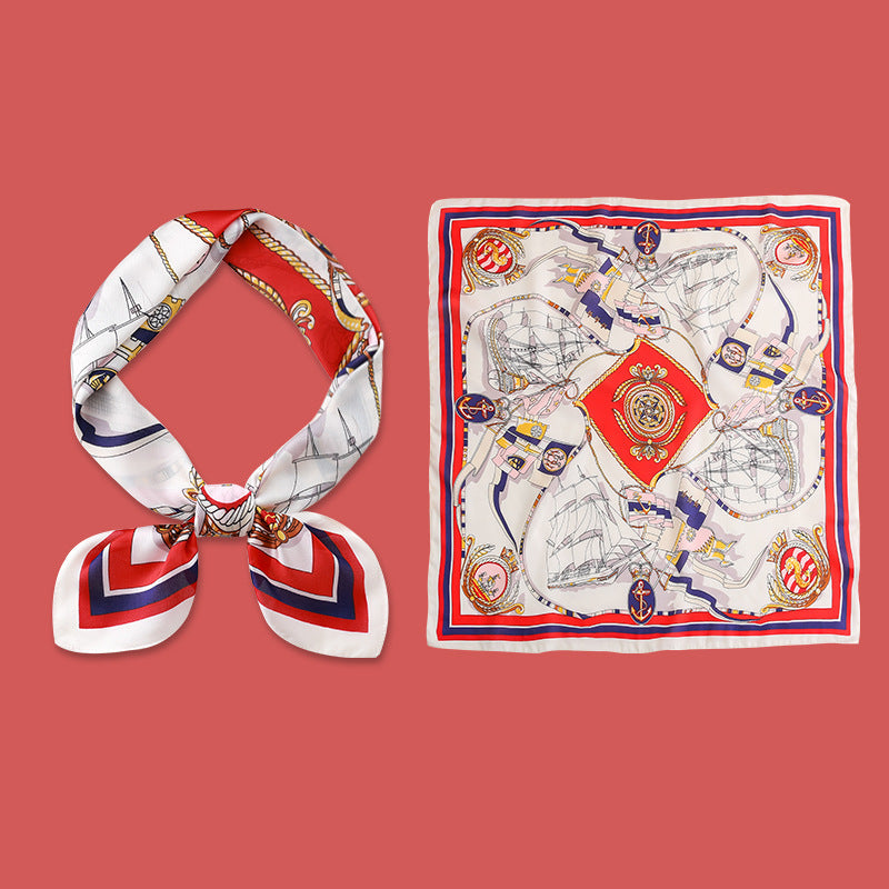 Golden Wheat Silk-Feel Square Scarf by Dropshipman, showcasing soft, luxurious fabric with a versatile square design.