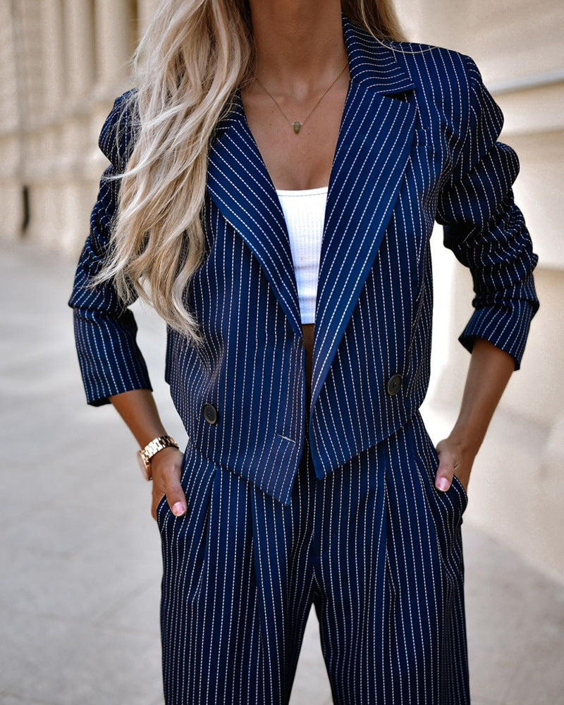 Women's striped lapel two-piece set — Undefyning Lynes (9 of 12)