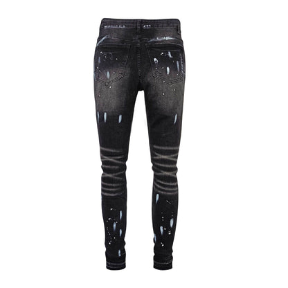 The Paint Splatter — Men's Straight-Leg Paint Splatter Stretch Denim Jeans