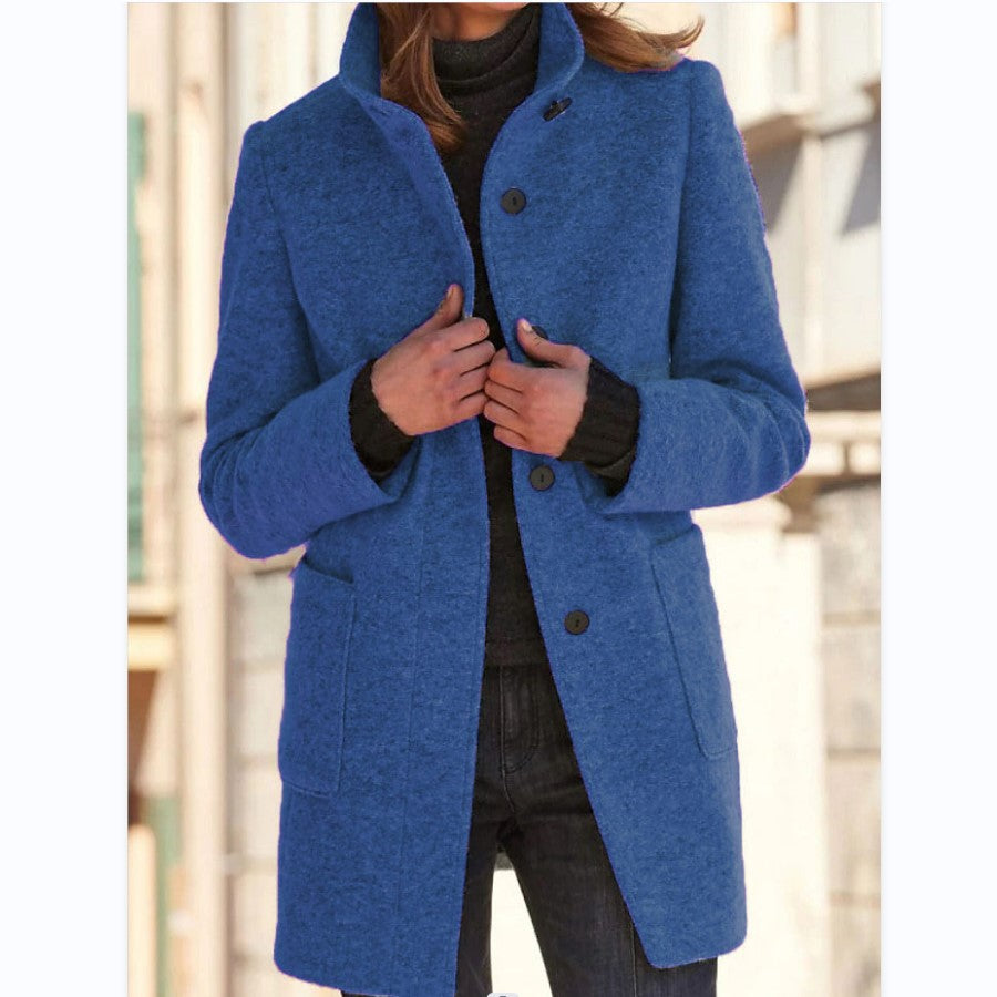 Women's Stand Collar Coat - collar detail