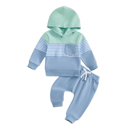 Undefyning Lynes cozy knit two-piece hooded set for toddlers, soft cotton casual style with a hood and matching pants.