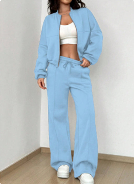 Zip-Front Wide-Leg Set in dark blue