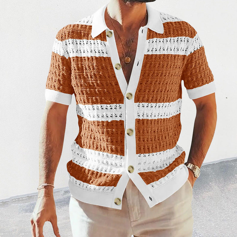 Men's Knit Polo Cardigan, Short Sleeve — knit texture close-up — Undefyning Lynes (5 of 7)