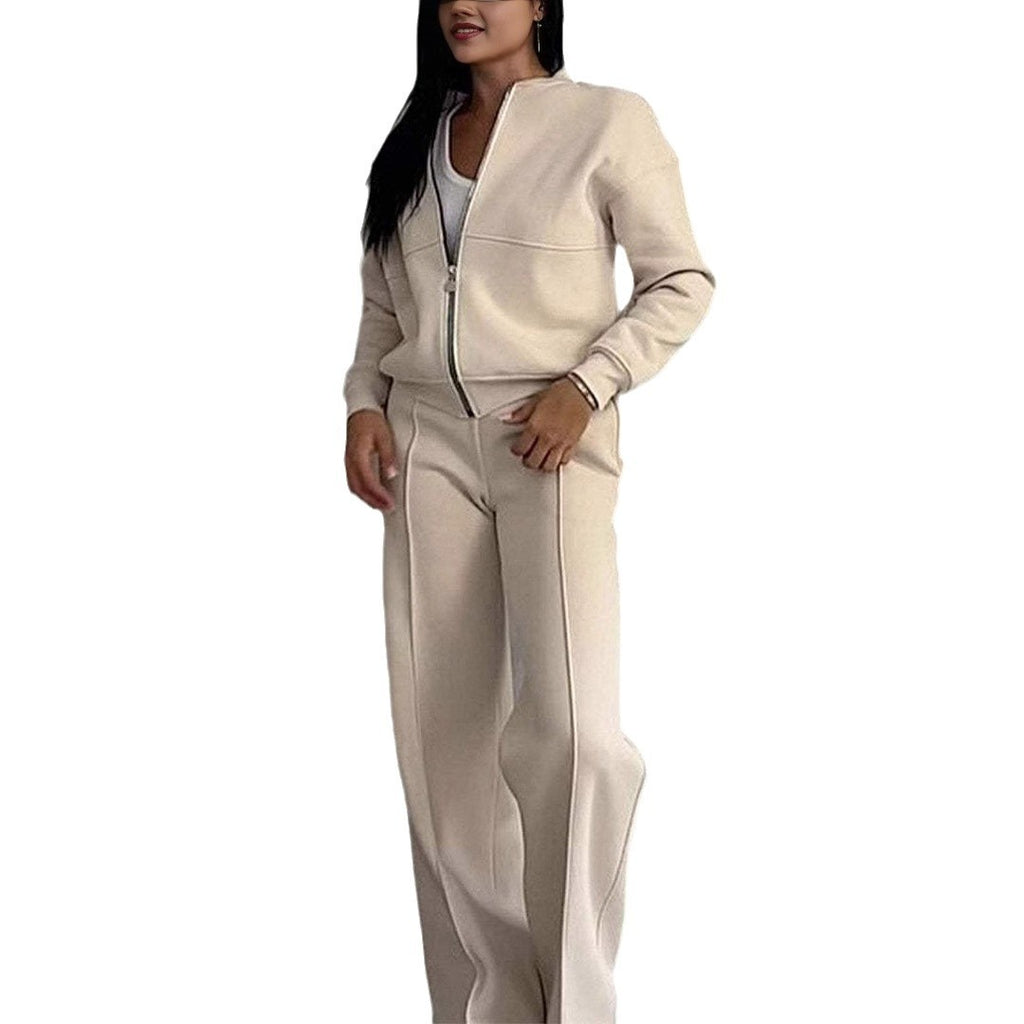 Zip-Front Wide-Leg Set in dark green