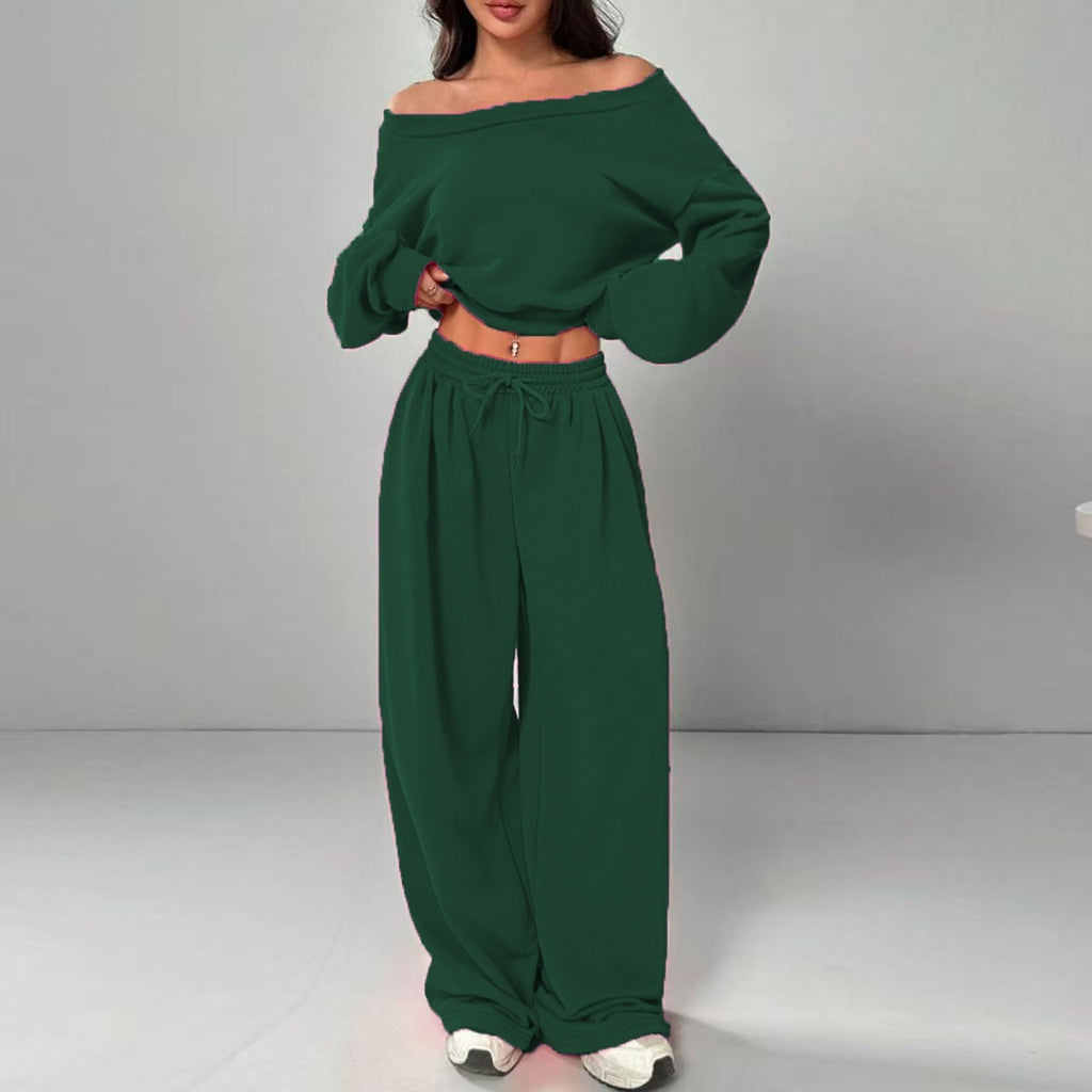 One-Shoulder Knit Two-Piece Set - drawstring waist detail
