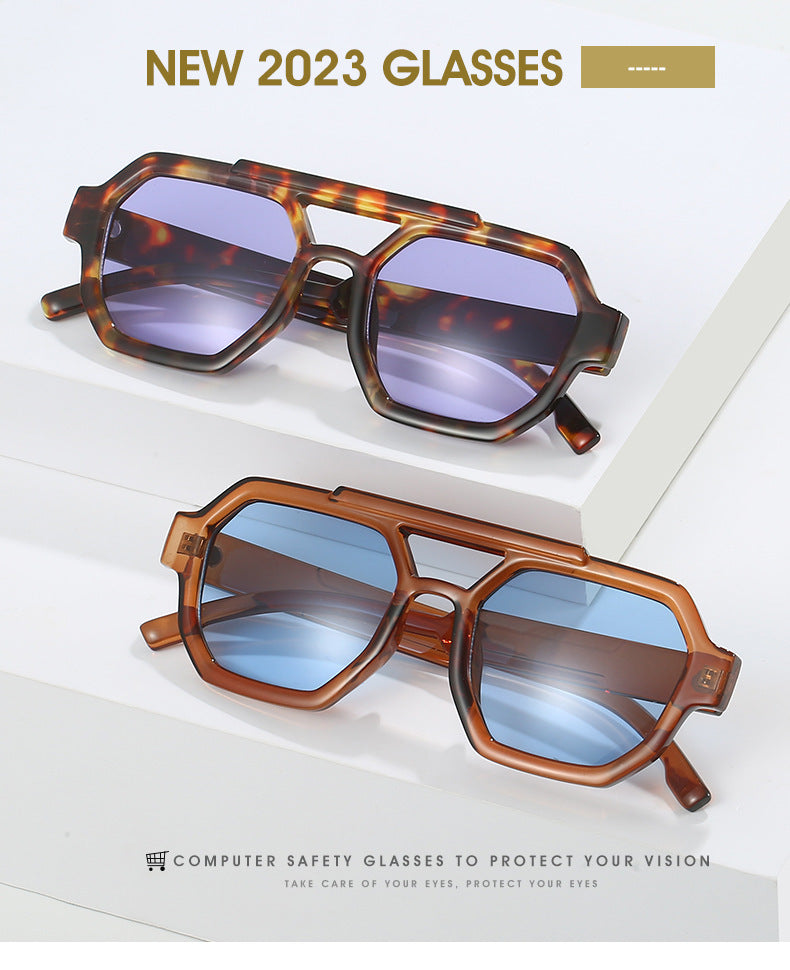 Double-Beam Pilot Sunglasses - worn on model