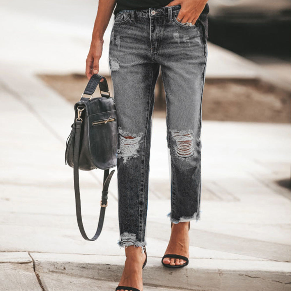 Juno Ripped Straight-Leg Jeans, view 2