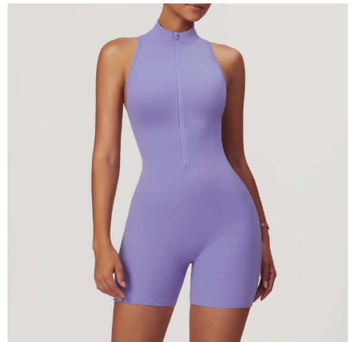 Undefyning Lynes women's fitness yoga jumpsuit with zipper, backless summer shorts, activewear bodysuit for women.