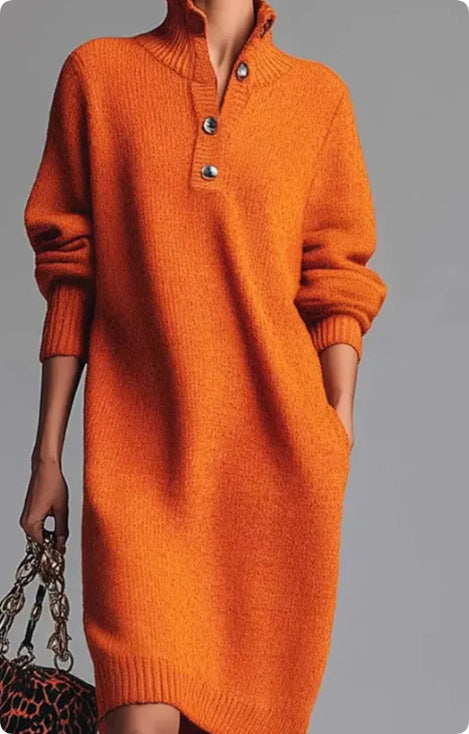 Women's V-neck button pullover sweater dress — Undefyning Lynes (7 of 9)