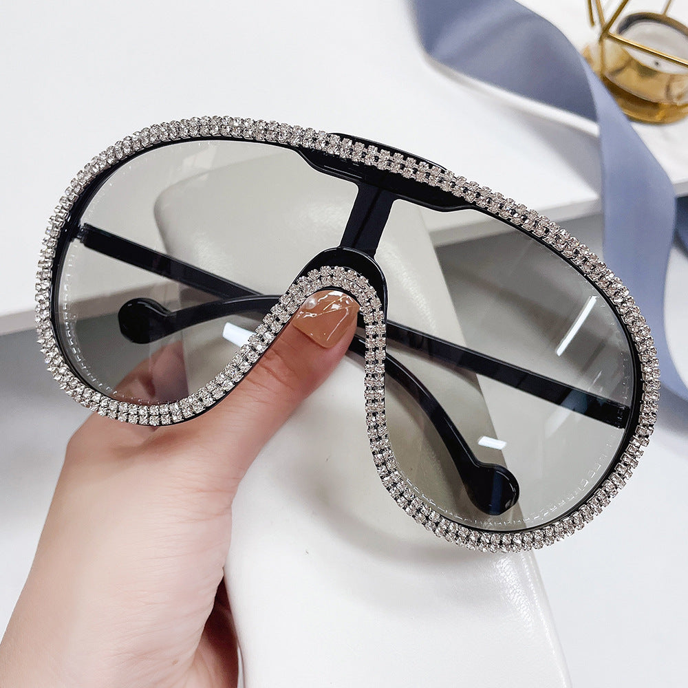 Rhinestone-Embellished Sunglasses - worn on model