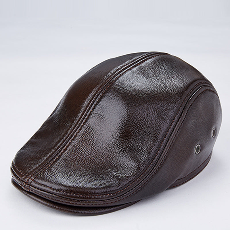 Leather Beret with Ear Flaps - ear flaps down