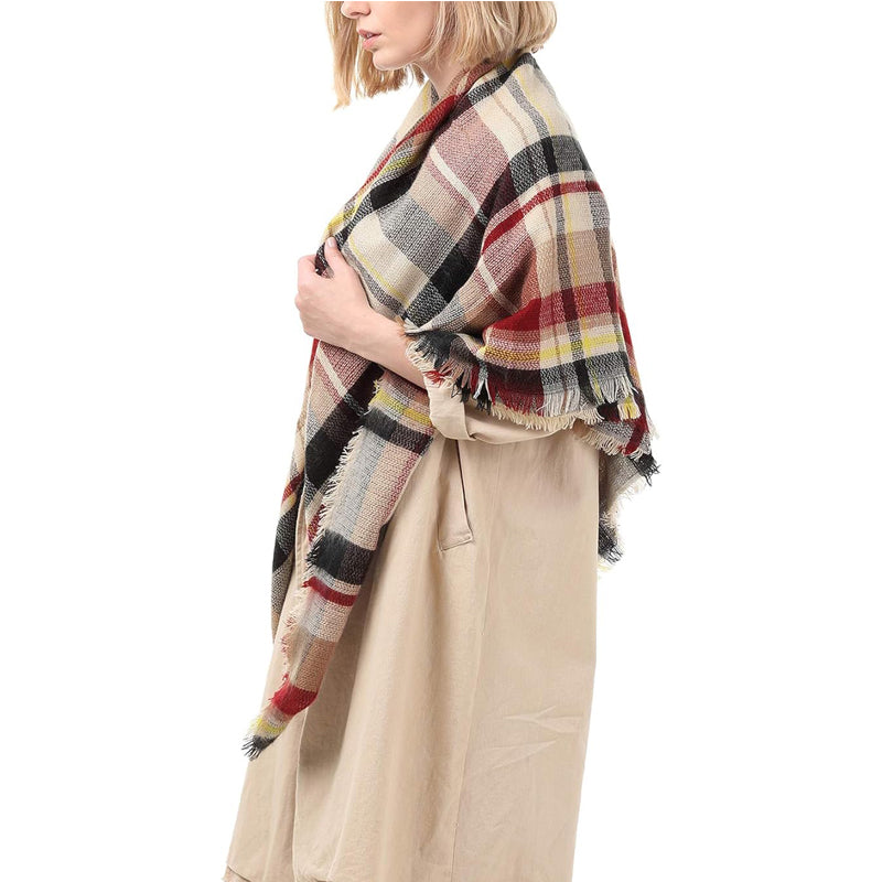 Highland Tartan Blanket Scarf in red plaid, view 6