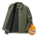 Corduroy jacket in black shown worn open