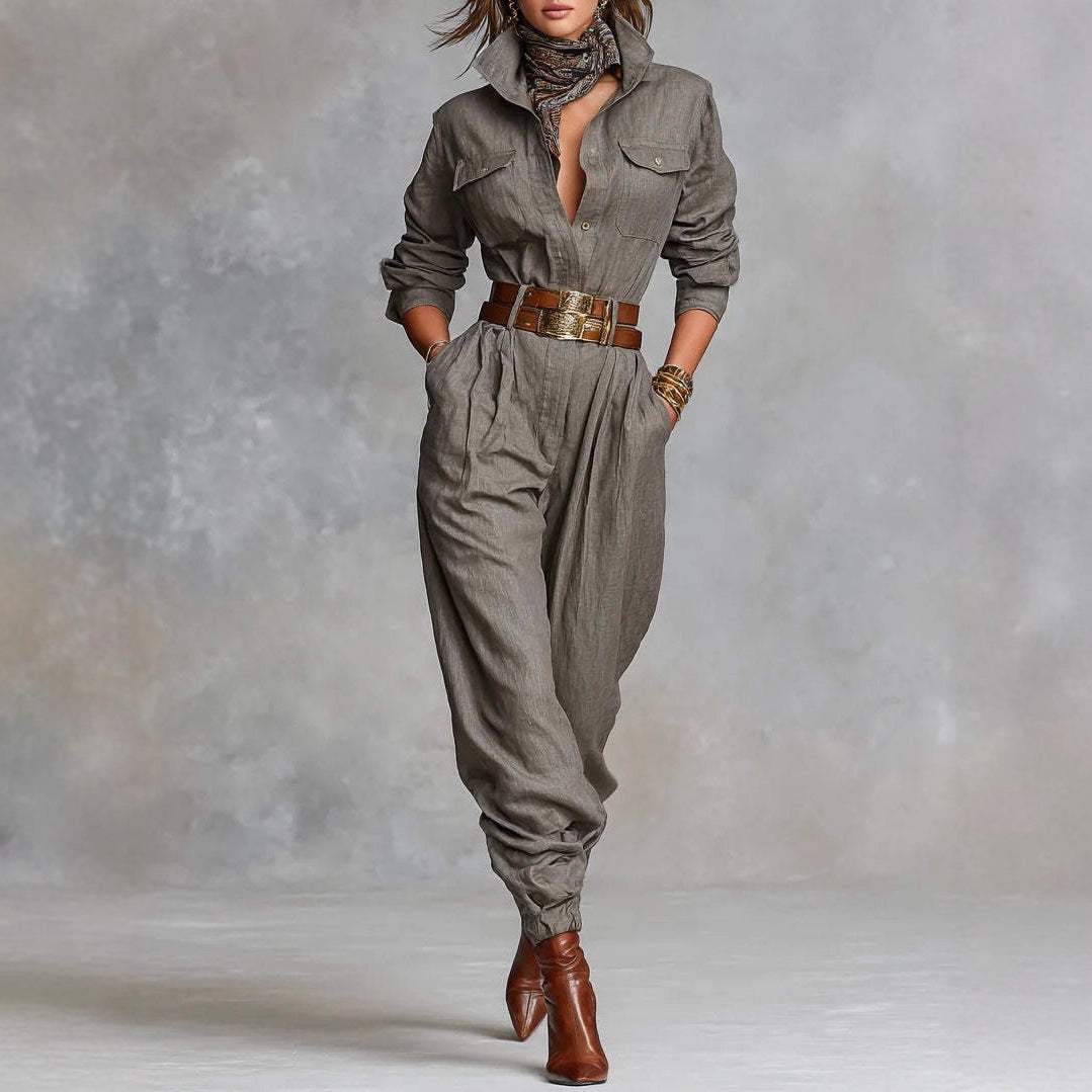 Ashton Lapel Jumpsuit in gray, view 1