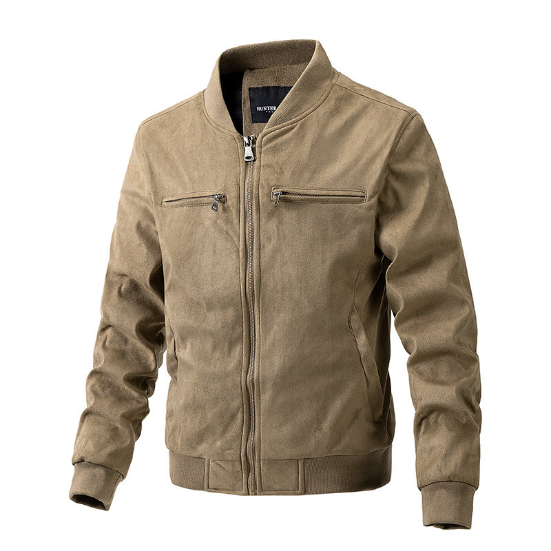 Men's Suede Jacket, Stand Collar Double Zip — front view — Undefyning Lynes (1 of 10)