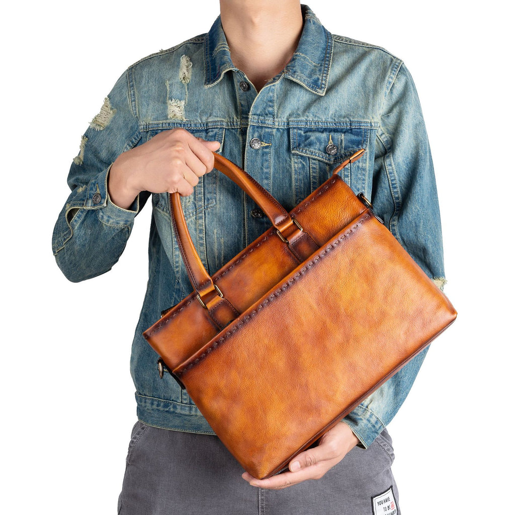 Full-Grain Leather Handbag - carried by hand
