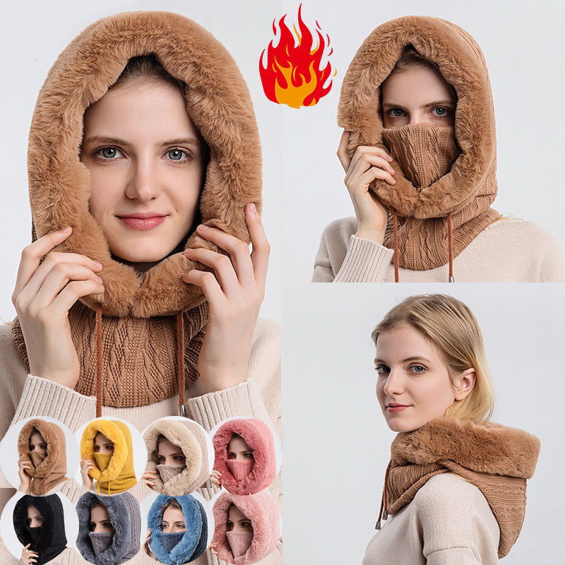 Plush Knit Scarf Hat in black
