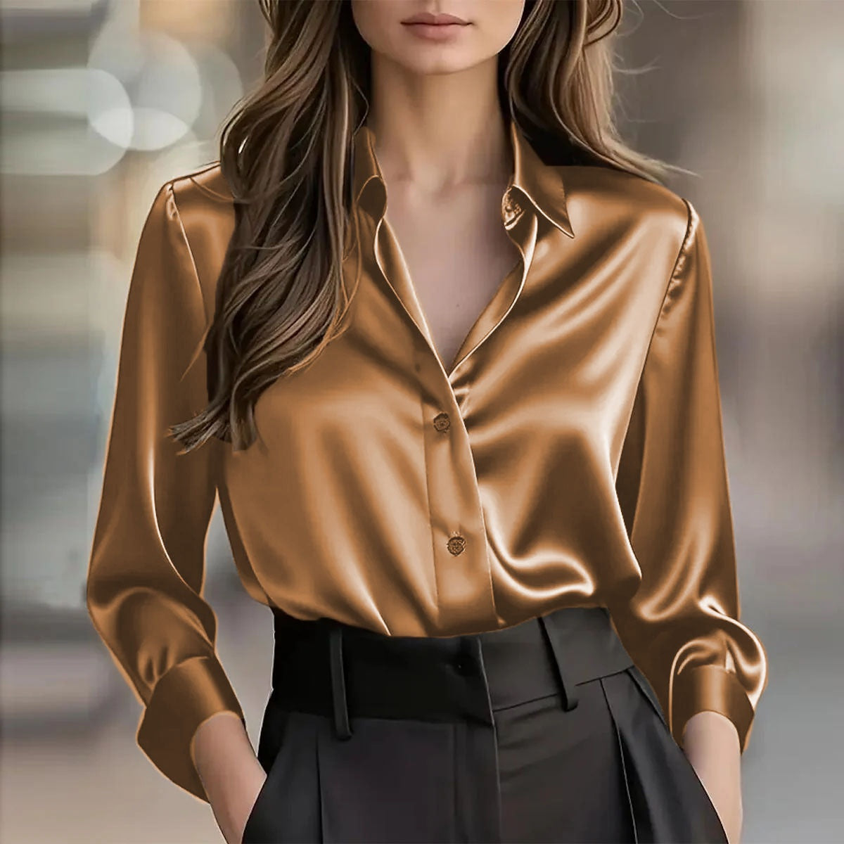 Satin Collar Button-Up Blouse, view 17
