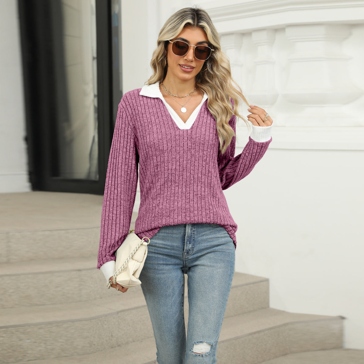 Sienna Lapel Long-Sleeve Top, view 9
