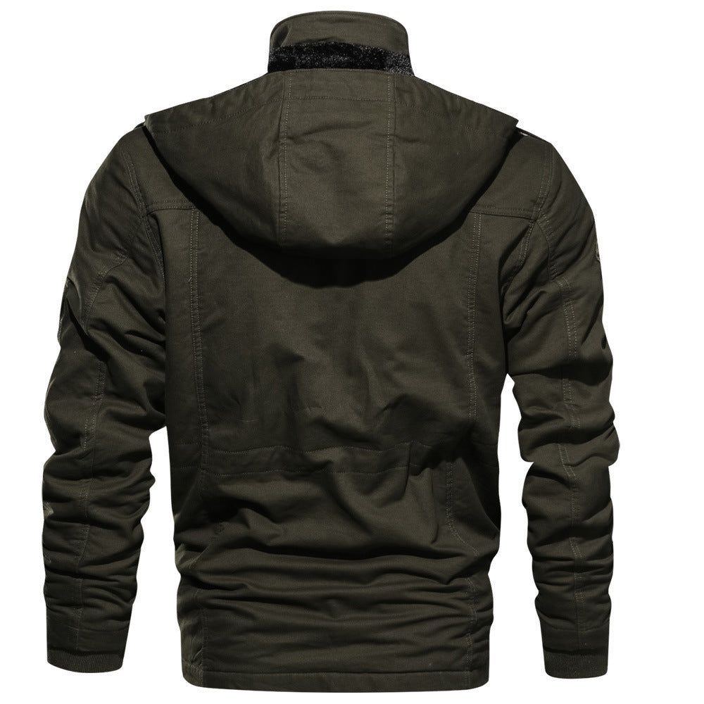 Zip-Up Winter Coat with Detachable Hood — Army Green colorway