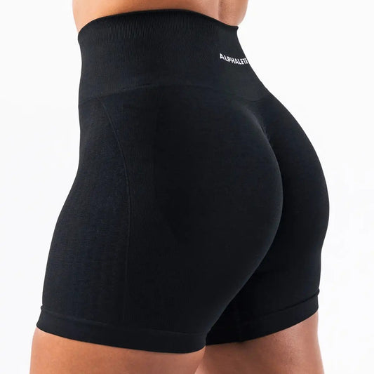 Undefyning Lynes women's fitness leggings and running shorts, stretchy activewear for gym workouts and running, black color.