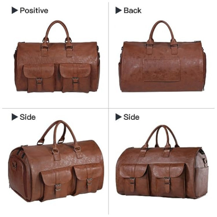 Duffel bag in dark brown, side profile