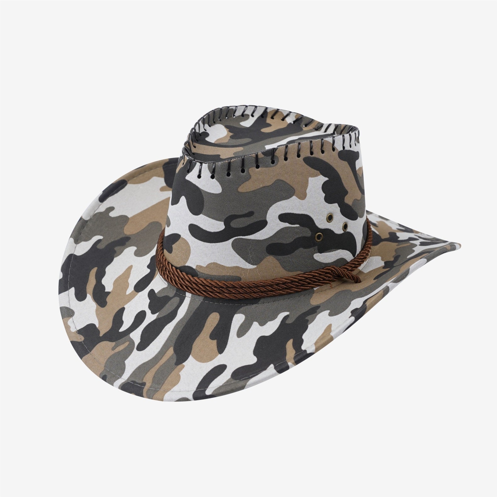 Wide-Brim Western Felt Hat — plaid finish detail