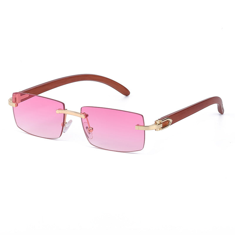 Frameless Diamond-Trim Sunglasses in gold/grey