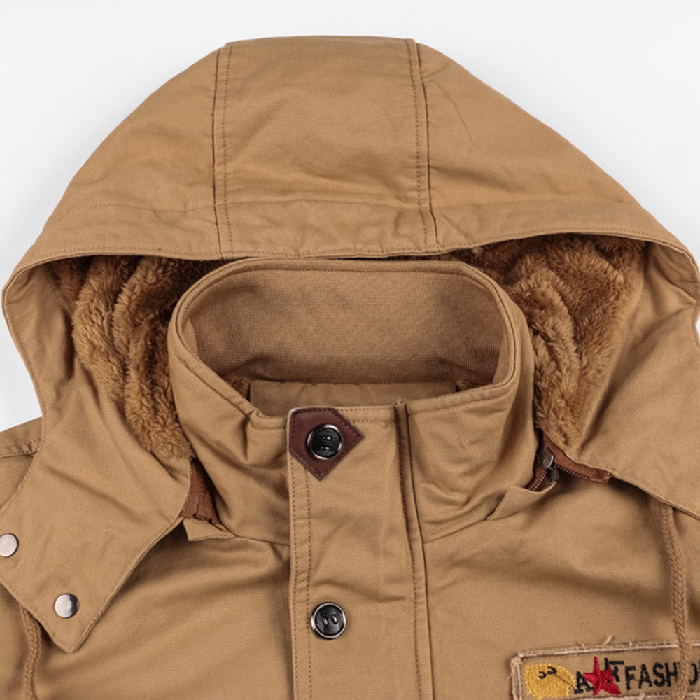Zip-Up Winter Coat with Detachable Hood — Khaki colorway