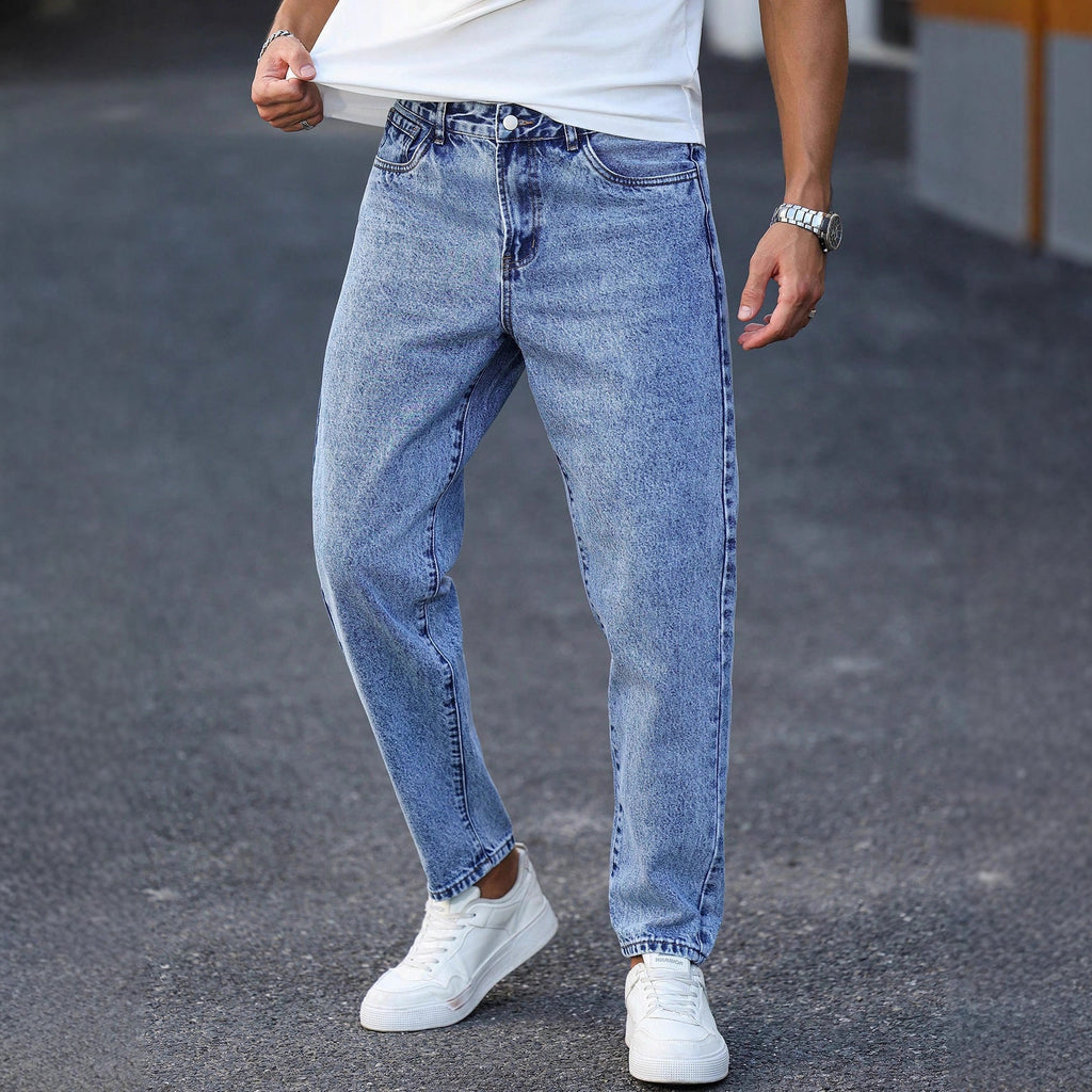 Current Tapered Jeans - men's light wash tapered jeans, front view