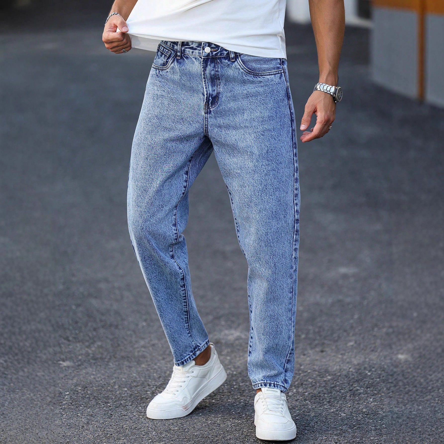 Current Tapered Jeans - men's light wash tapered jeans, front view