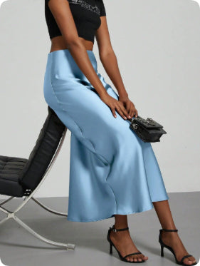 Slim Fit Satin Midi Skirt, view 13