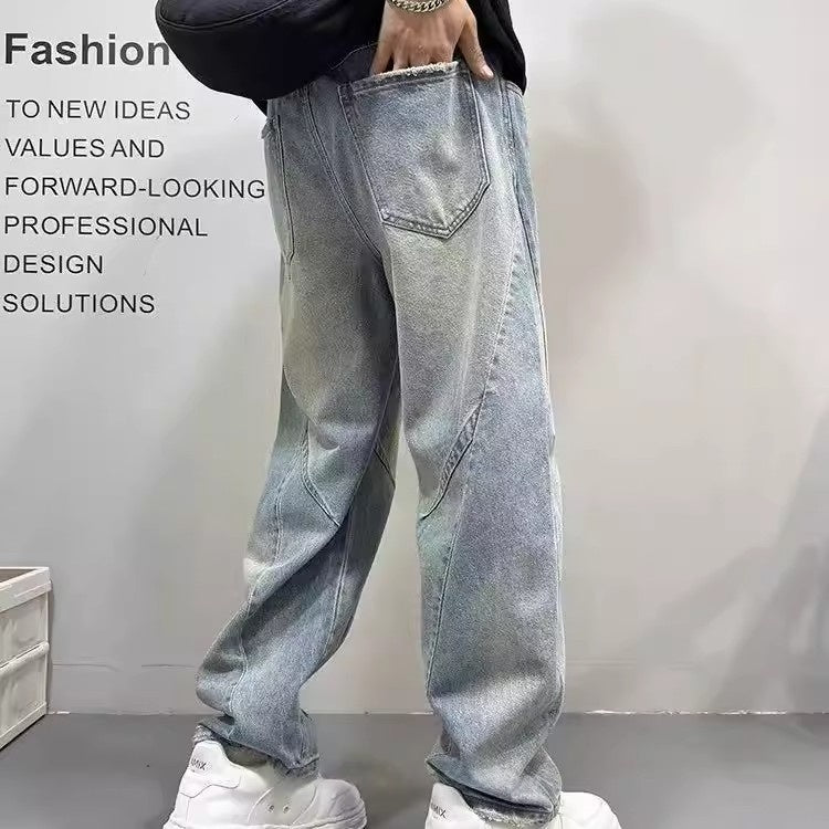 Rebel Washed Straight Jeans - vintage wash denim detail