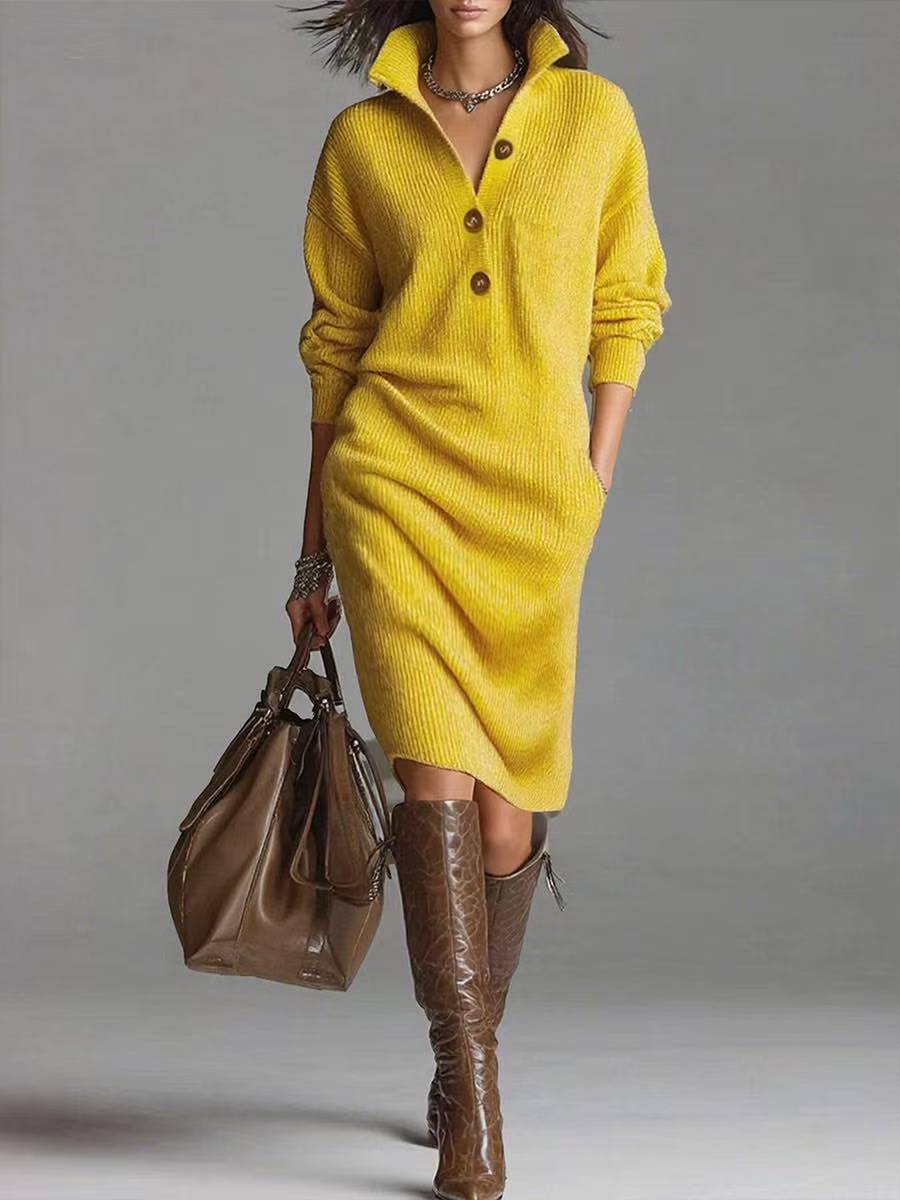 Women's V-neck button pullover sweater dress — Undefyning Lynes (2 of 9)