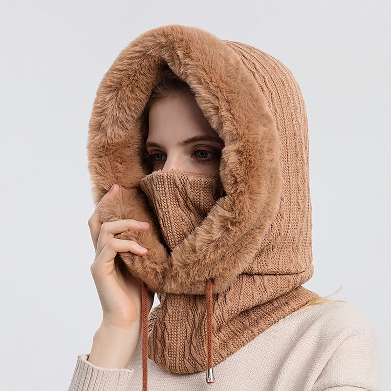 Plush Knit Scarf Hat in beige