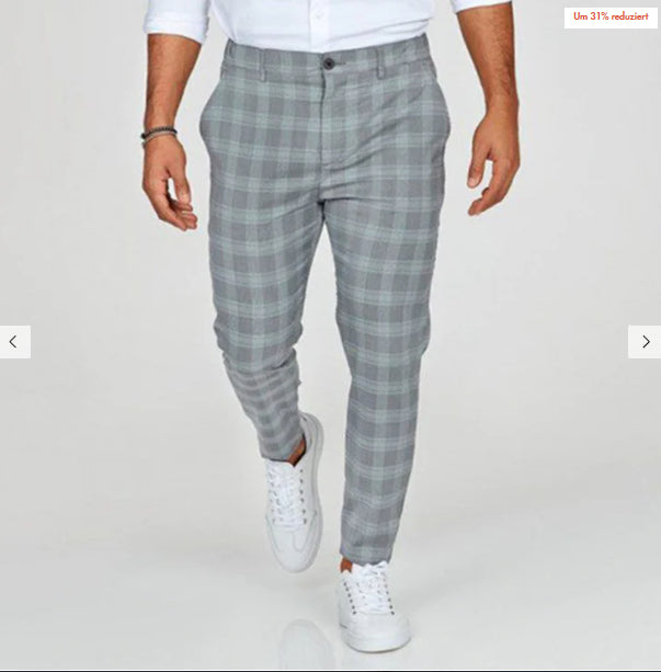 Plaid Print Men's Casual Loose And Thin Pants — fabric detail