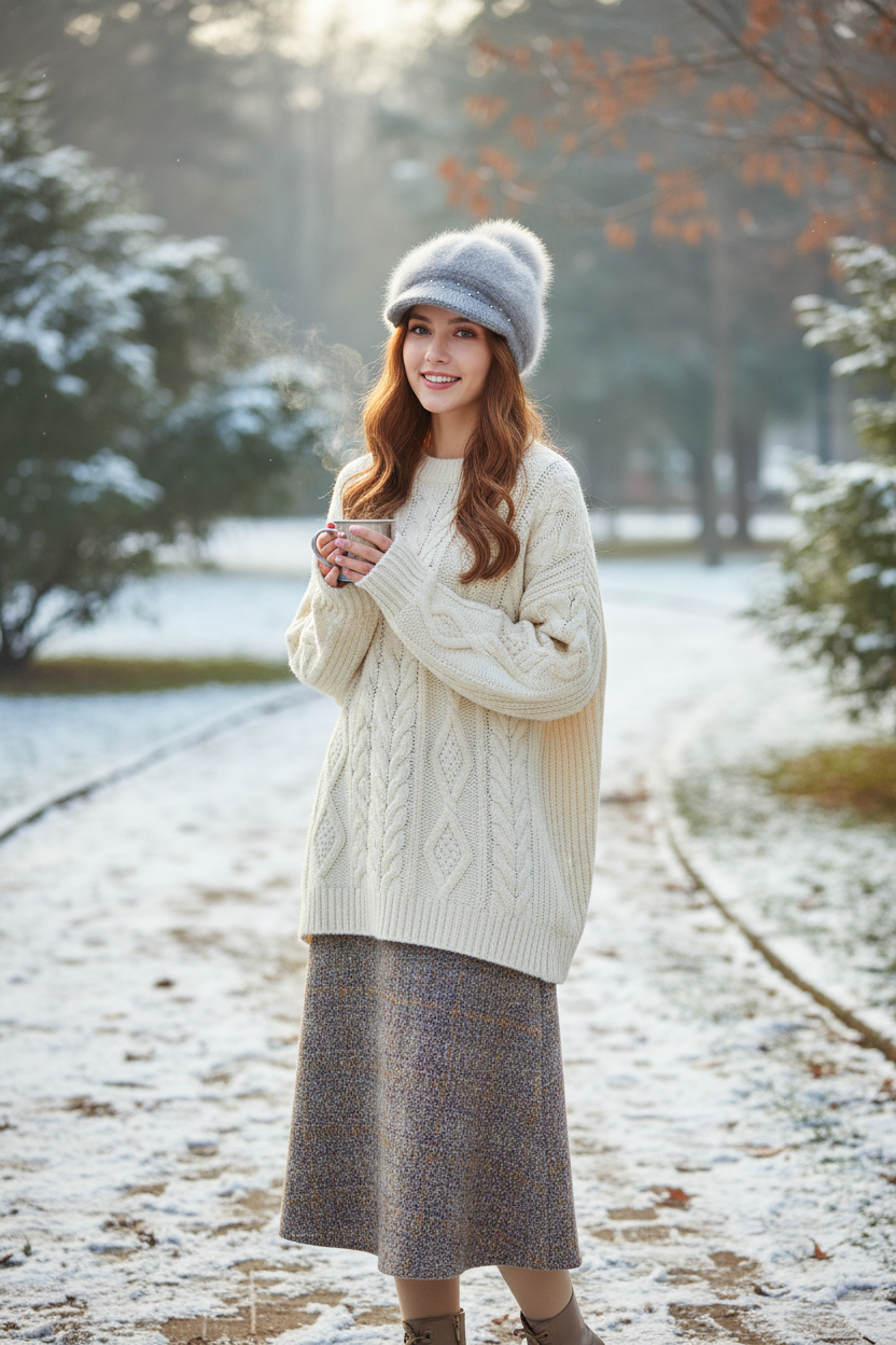Undefyning Lynes Fox Fur Ball Knit Cap — Women's Rabbit Fur Peaked Hat