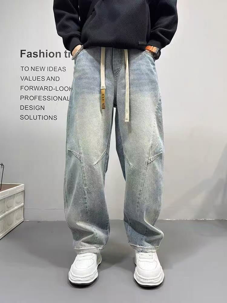 Rebel Washed Straight Jeans - patchwork detail