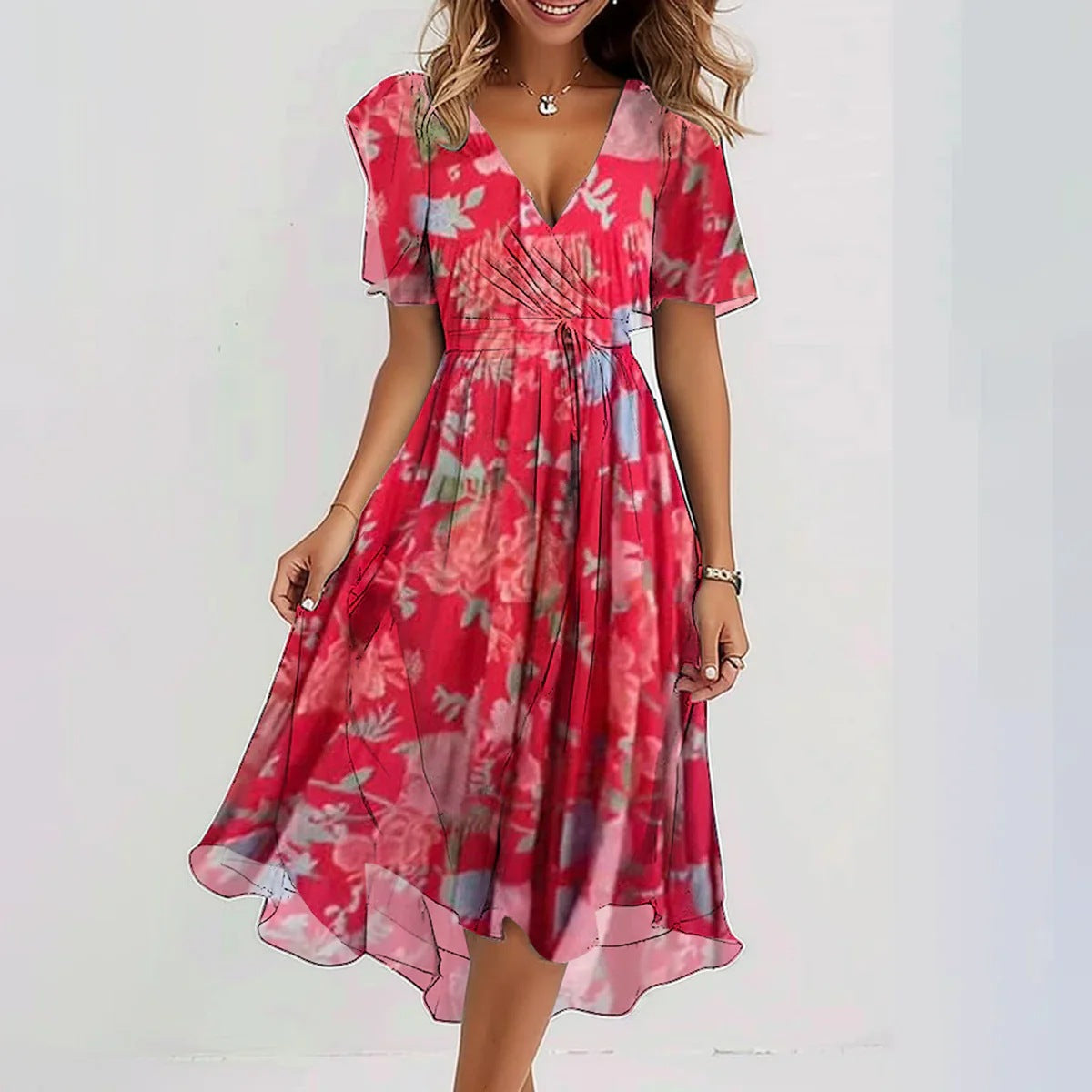 Breezy Chiffon Midi Dress - back view