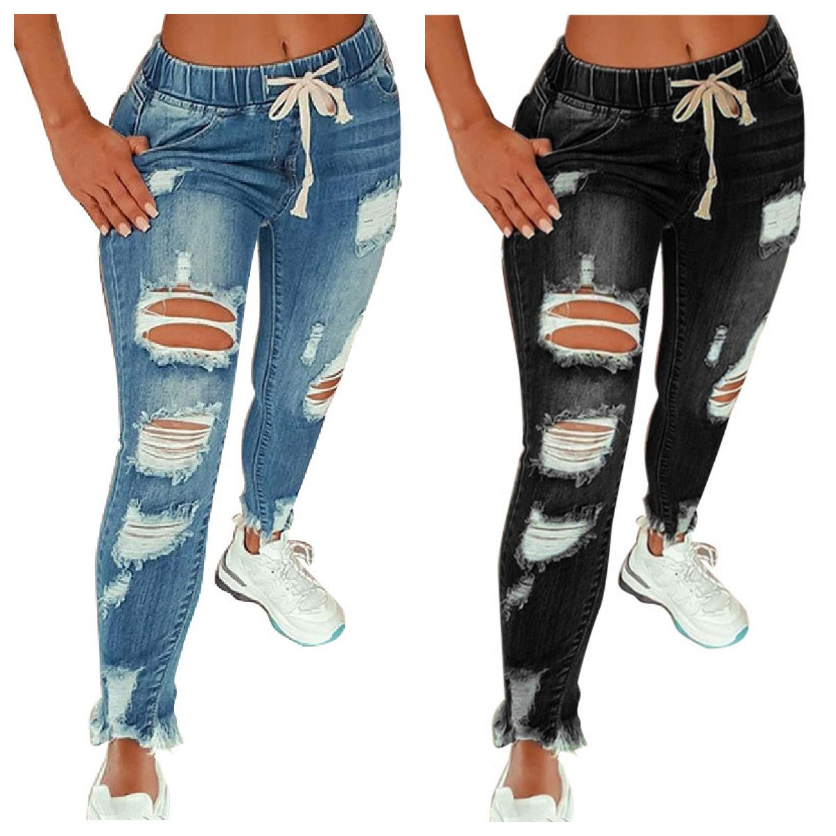 Chic Curve-Hugging Ripped Jeans