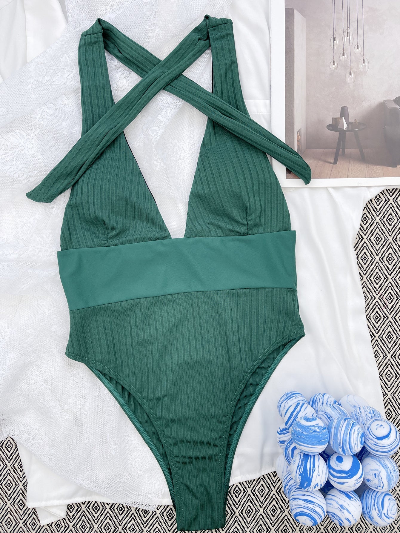 Army Green Patchwork One-Piece Swimsuit - Undefyning Lynes