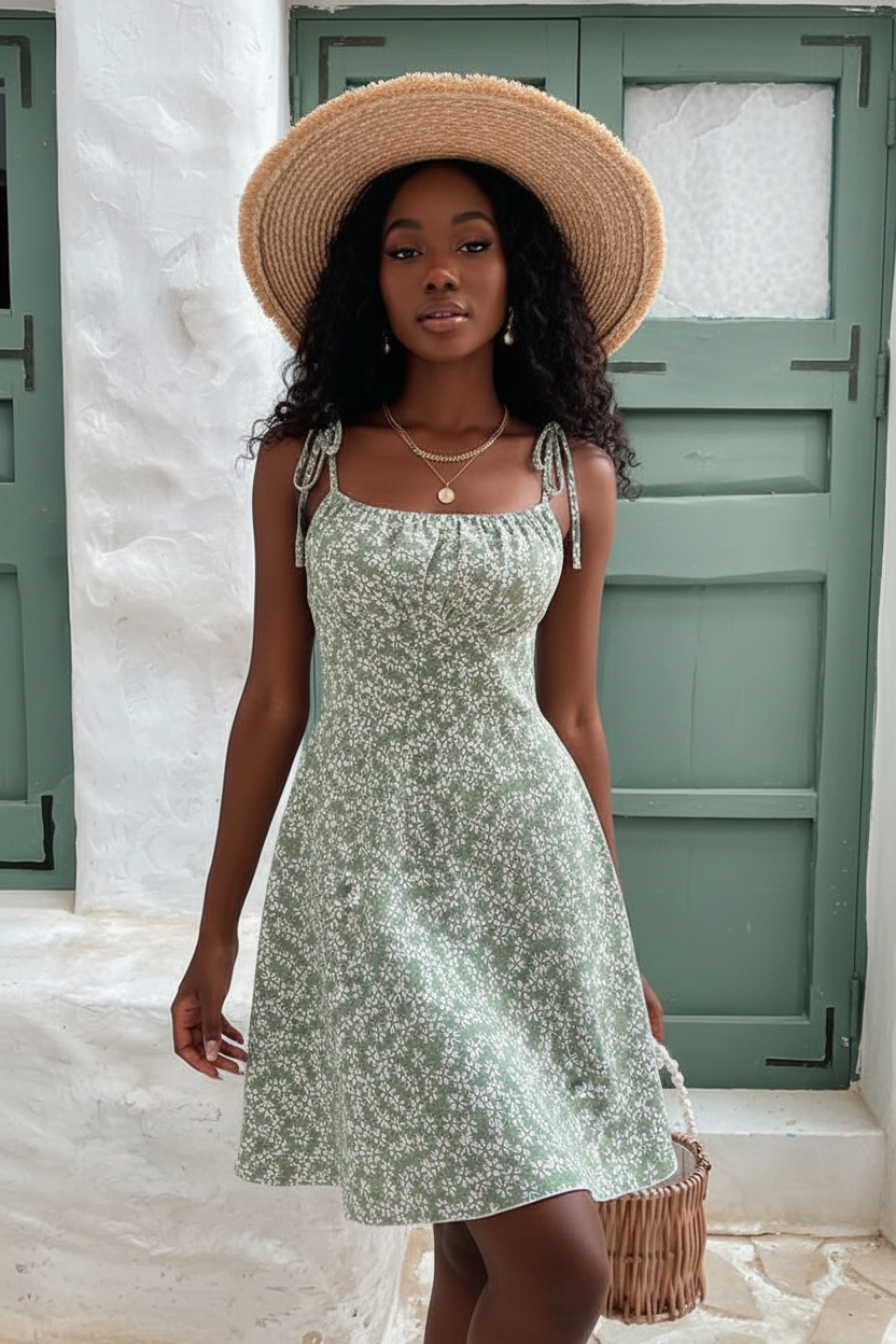 Floral Spaghetti Strap Dress — Women's Sleeveless Beach Mini