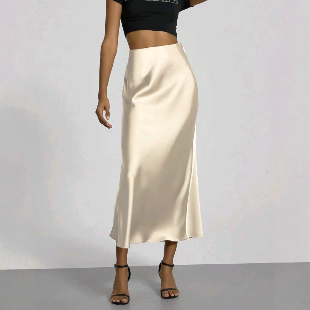 Satin midi skirt in spearmint, front view