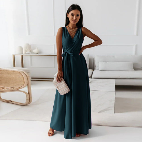 Belted V-Neck Sleeveless Maxi Dress — Summer Evening & Party Style - Undefyning Lynes