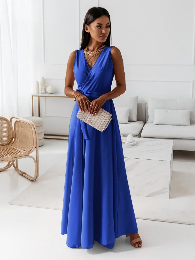 Belted V-Neck Sleeveless Maxi Dress — Summer Evening & Party Style - Undefyning Lynes